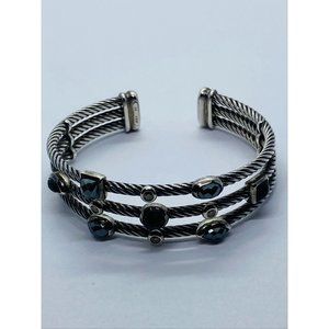 David Yurman Cable Sterling Silver Black Onyx Hematite & Diamond  Confetti Cuff
